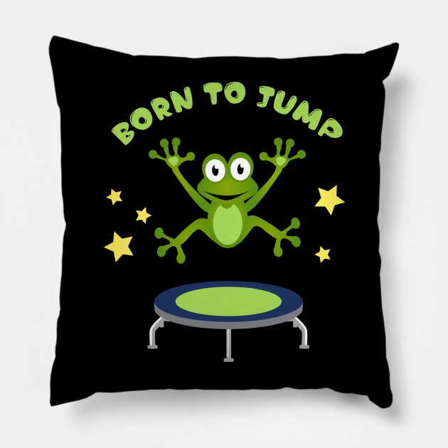 Funny and Cute Kids Birthday Trampoline Frog Design Pillow by Riffize