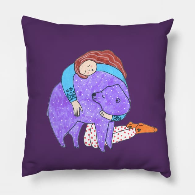 Girl With A Purple Bear Pillow by DoodlesAndStuff