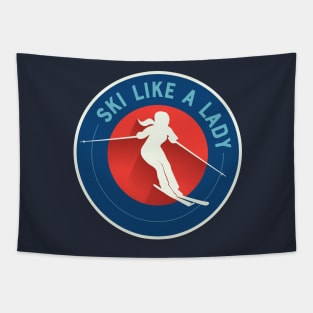 Ski Like a Lady - retro circle Tapestry