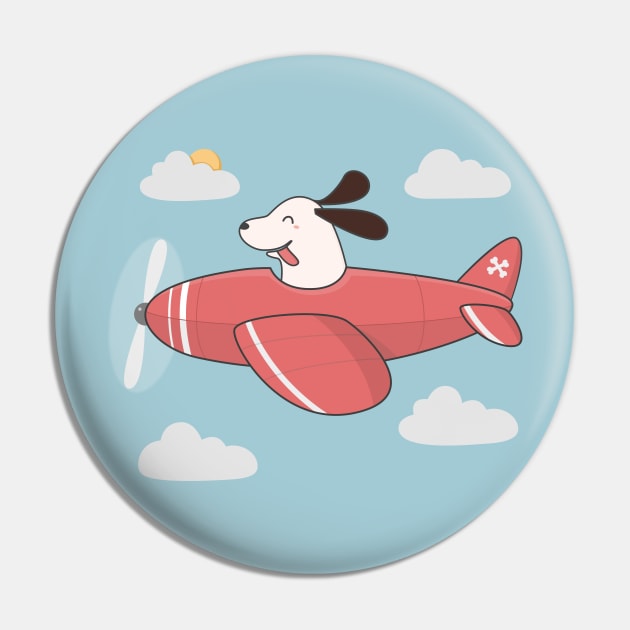 Kawaii Cute Dog Flying An Airplane Pin by wordsberry