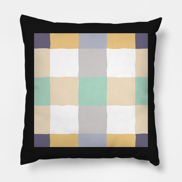 irregular gingham pattern in beige, yellow and violet Pillow by colorofmagic