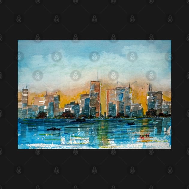 City Scape Waterfront - Watercolour by pops