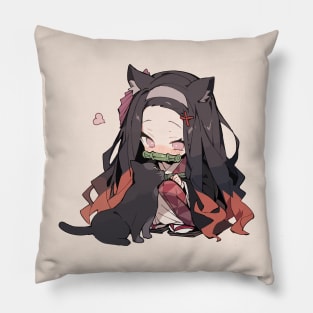 Chibi Nezuko with Cat Pillow