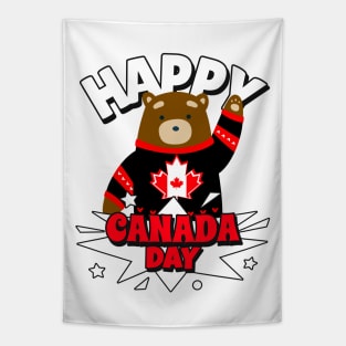Funny Animals, Patriotic Brown Bear Canada Day July 1st Tapestry