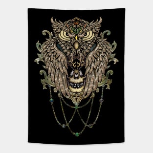 Elegant owl with skull Tapestry