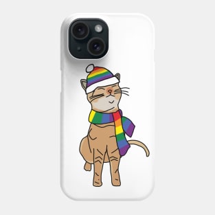 Kitty Cat and Rainbow Pride Flag Hat and Scarf Phone Case