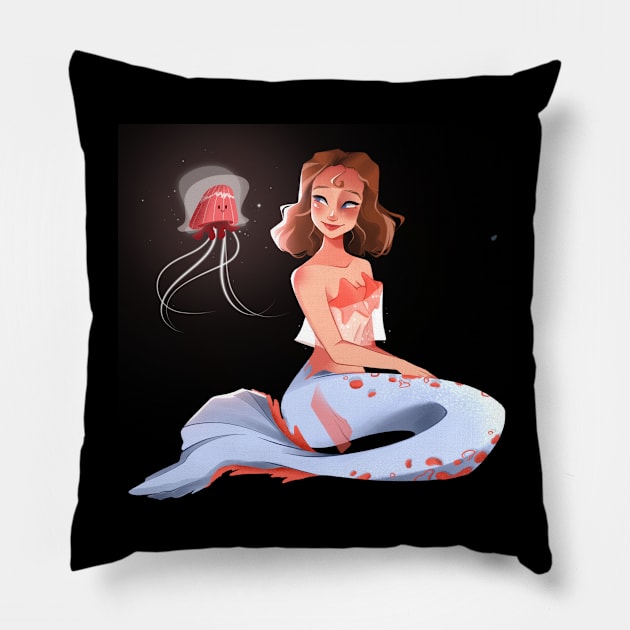 Mermaid and Jellyfish Pillow by Seda