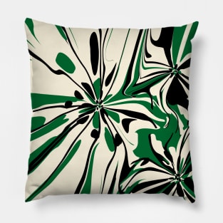 Fantasy Flowers in Green, Cream, and Black Pillow