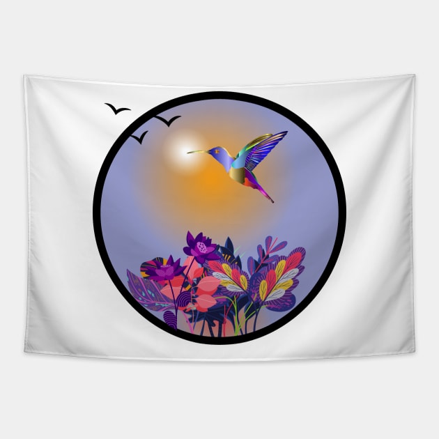 HUMMINGBIRD SUNSET Tapestry by EmoteYourself