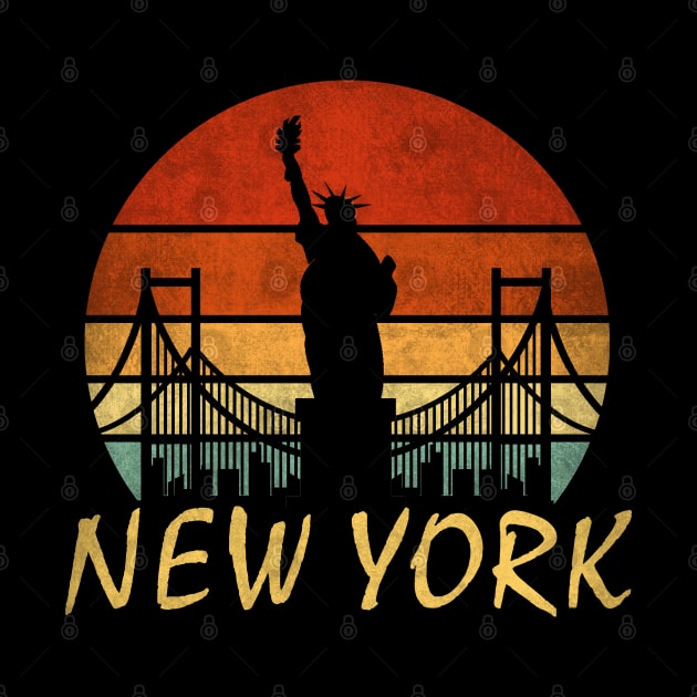 Vintage Sunset New York, The Big Apple, Silhouette of Liberty by zozo-shop