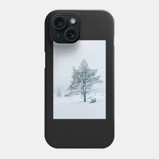 White Winter - Snow-Covered Bench and Tree in Norwegian National Park Phone Case