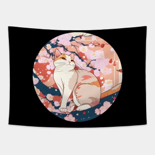 Cherry Blossom Kawaii Cat Sakura Japanese - Funny Cats Tapestry