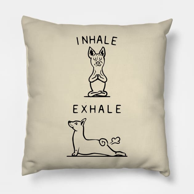 Inhale Exhale Basenji Pillow by huebucket