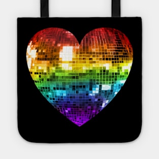 Rainbow Disco Ball Heart Tote