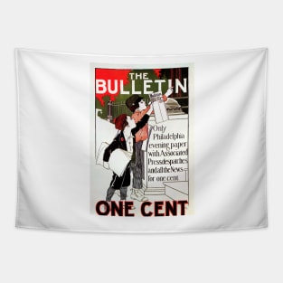 THE BULLETIN One Cent Philadelphia Evening Paper Vintage Newspaper Advertisement Tapestry