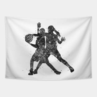 basketball player girl black and white Tapestry