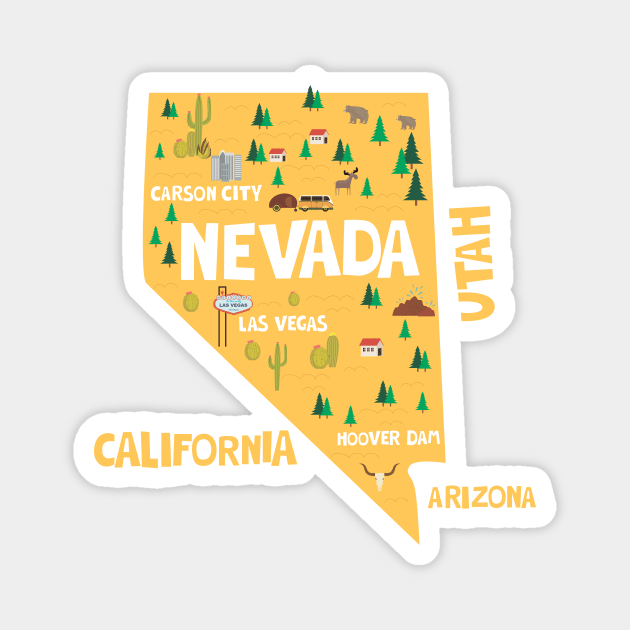 Nevada State USA Illustrated Map Magnet by JunkyDotCom