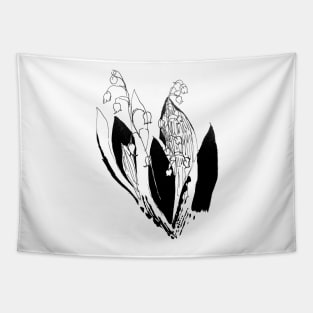 lily of the valley silver bells black and white illustration hand drawn sketch Tapestry