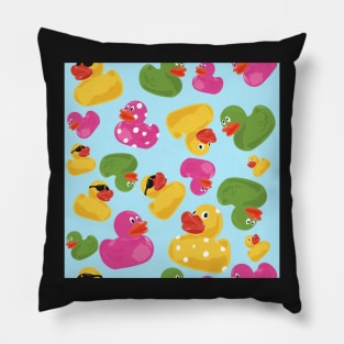 Cascade of rubber ducks on a blue background repeat pattern Pillow