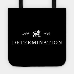 design of a lion and the word (determination) Tote