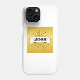 2021 happy new year holiday retro vintage theme blue gold yellow brown pattern Phone Case