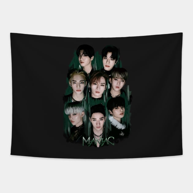 Stray Kids Maniac Illustration fanart Tapestry by RetroAttic/Tsundokugifts