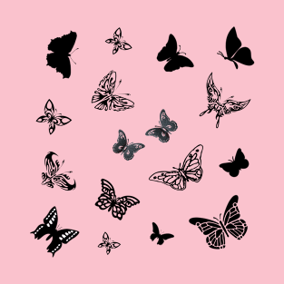 Black and White Butterfly Pattern with Transparent Background T-Shirt