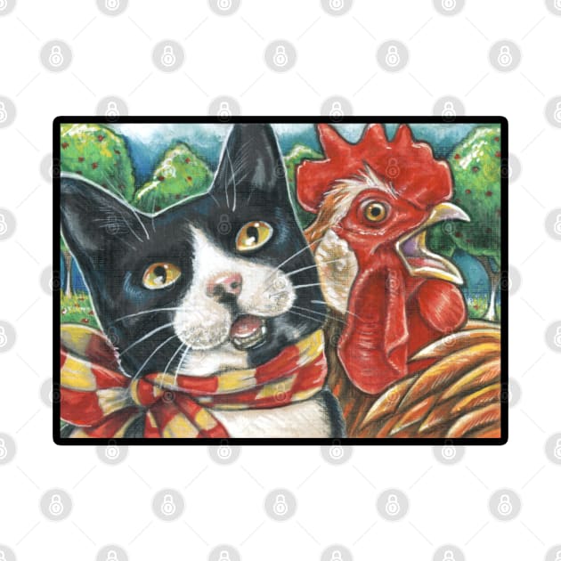 Cat and Chicken Song - Black Outlined Version by Nat Ewert Art