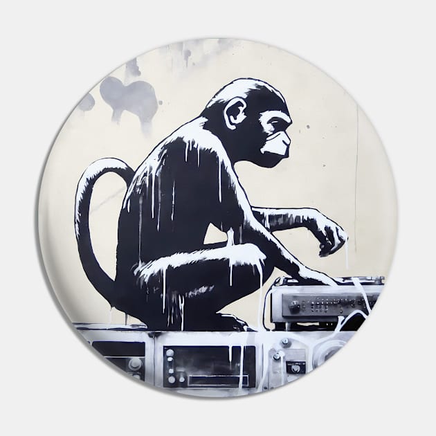 Side view of Banksy monkey playing on vinyl record Pin by KOTYA