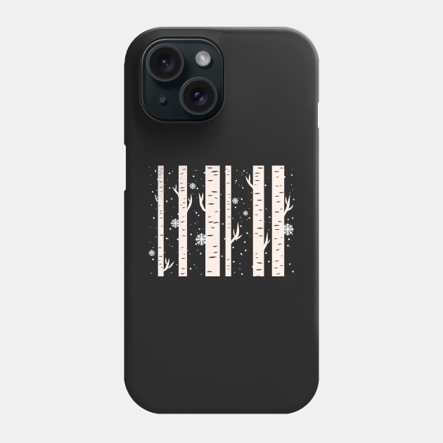 Birch Trees In Winter Snow On Dark Navy Blue Background Phone Case by panco