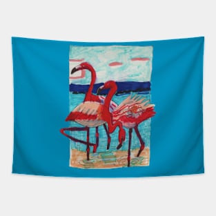 Flamingos on the Lake Tapestry