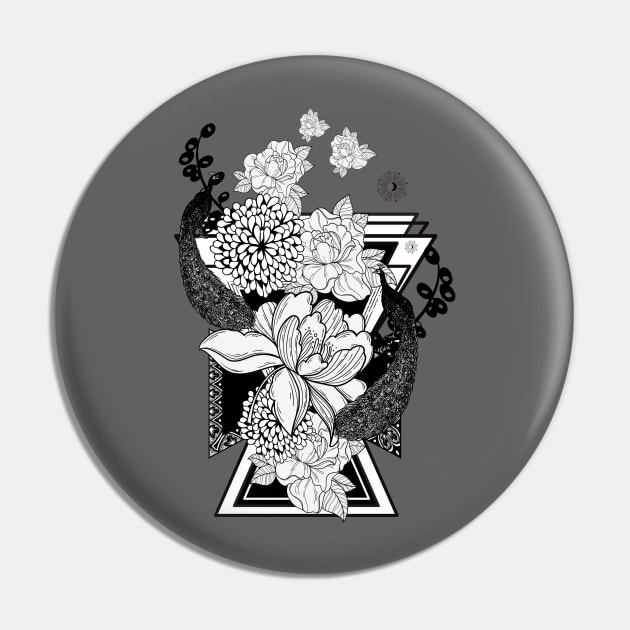 Wonderful flowers in black and white with peacock Pin by Nicky2342