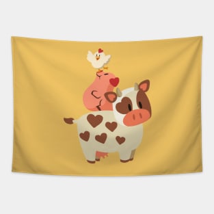 Happy Cow, Pig, and Chicken Tapestry