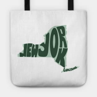 New York Map Outline Bubble Letters- green Tote