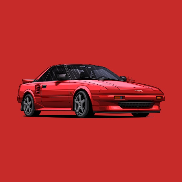 Toyota MR2 SW11 Red - Digital drawing by Mario Ramos Rally Art