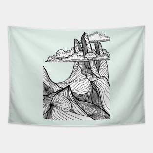 Mountain landscape and sky view line illustration Tapestry