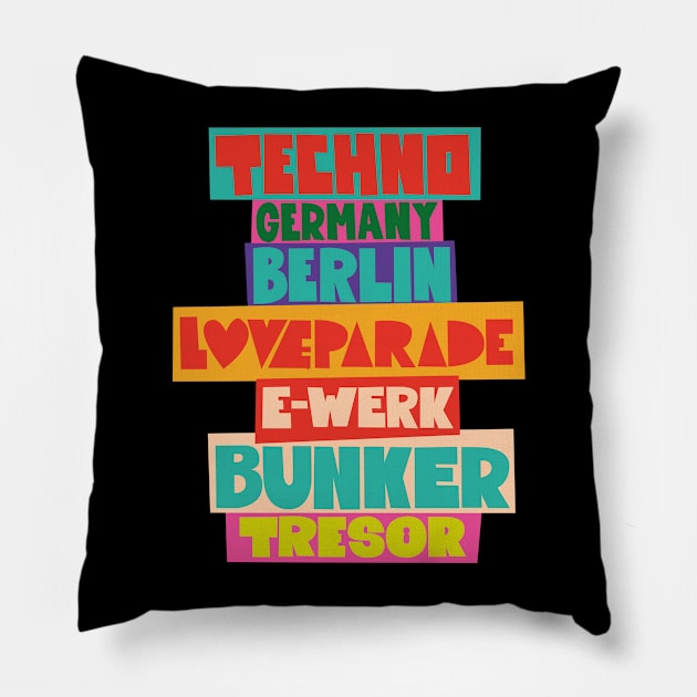 Rave Revival: Berlin's 90s Techno Scene Tribute Pillow by Boogosh