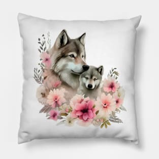 Wolf with baby Pillow
