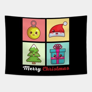 Merry Christmas Santa Hat Ball Tree Gift Xmas Holiday Tapestry