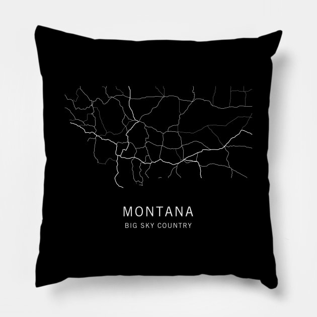 Montana State Road Map Pillow by ClarkStreetPress