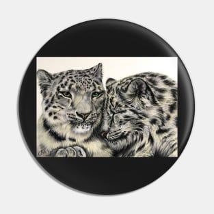 Snow Leopards Snuggling Pin