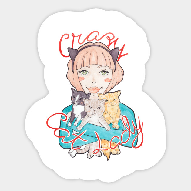 Crazy Cat Lady A Pink Haired Girl With Her Three Cats Kitty