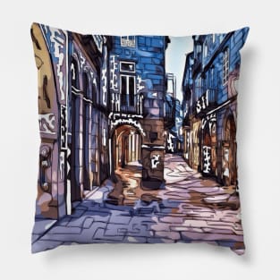 Santiago de Compostela, Vilar Street, illustrations from Galicia way of st james Pillow