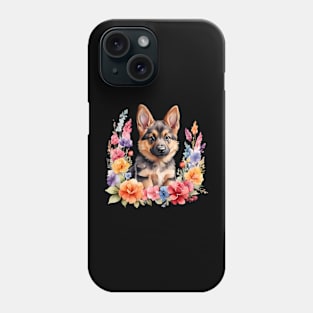 A german shepherd decorated with beautiful watercolor flowers Phone Case