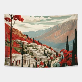 Delphi Greece Tourism Vintage Poster Tapestry