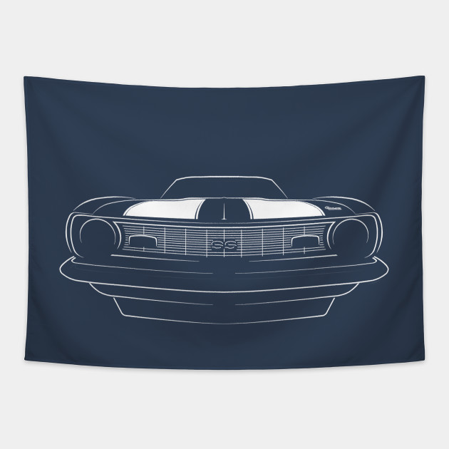 1968 Camaro Ss Front Stencil White Muscle Car Tapestry
