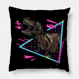 T Rex Dinosaur Dino Retro Gamer Gaming Gift Neon Colourful Funny Humor Pillow