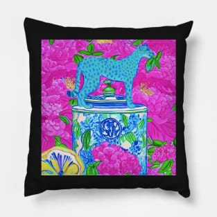 Blue panther in peony garden Pillow