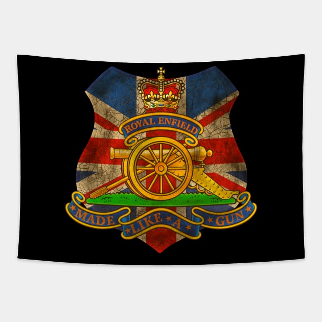 Legendary Vintage Royal Enfield Motorcycle Crest Tapestry by MotorManiac