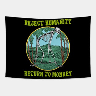 Reject Humanity Return To Monkey - Colorful Retro Illustration Tapestry